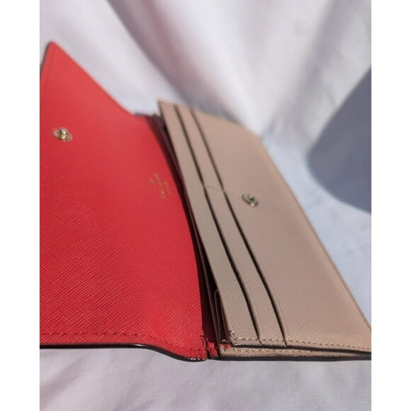 Kate Spade Slim Bifold Envelope Style Wallet Clutch Red/Orange? Beige Gold - Picture 8 of 12